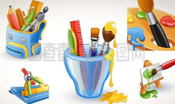 书包调色盘等学生卡通用品矢量素材